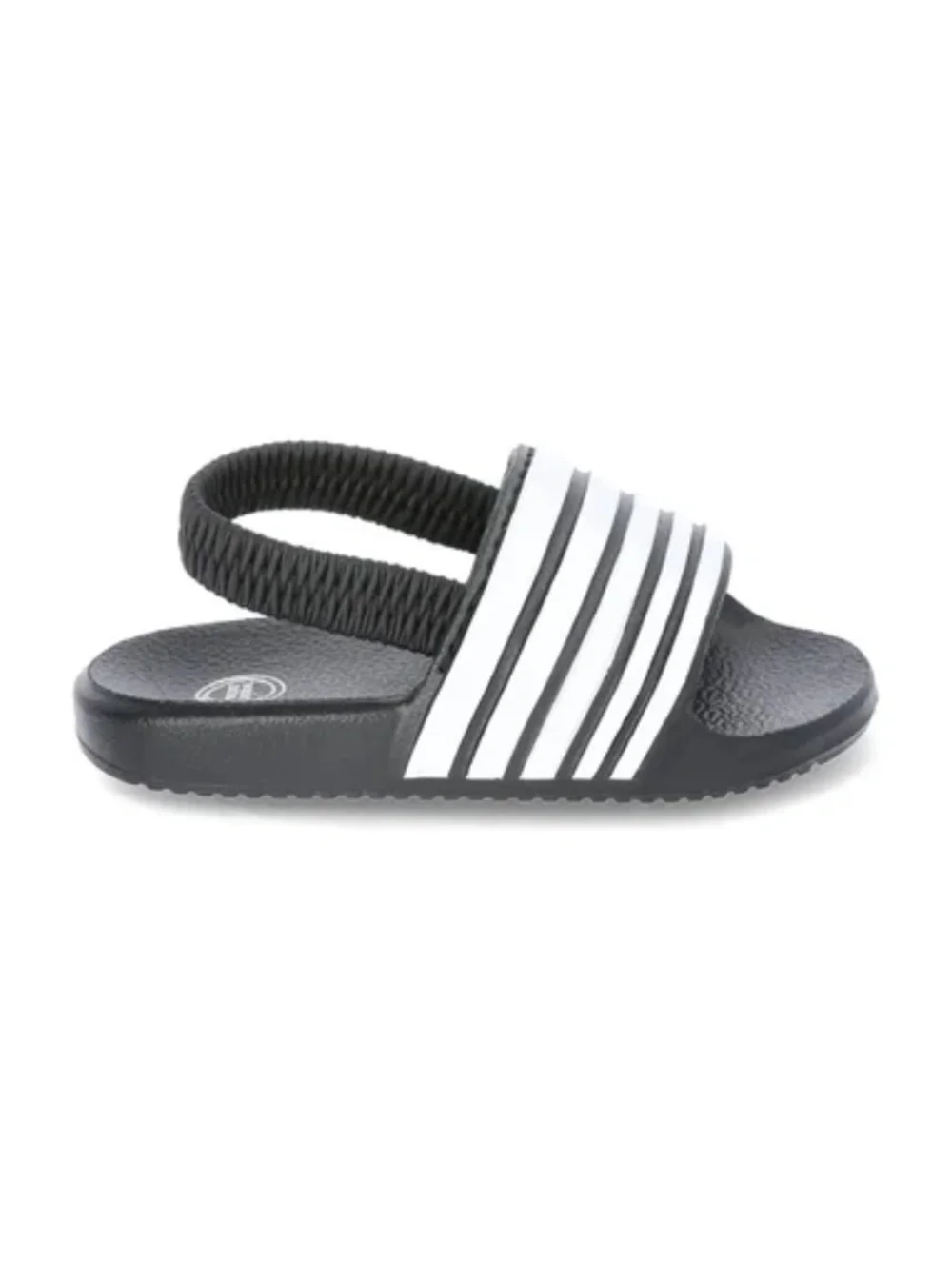 WONDER NATION • TODDLER BLACK + WHITE STRIPED SPORTS SLIDES - 5/6T